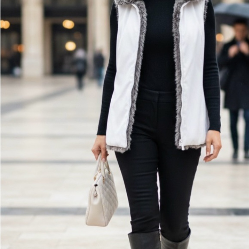 Chic Women's Faux Fur Vest in Gray with zipper - Picture 10 of 12